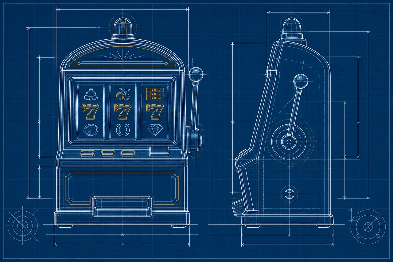 Blueprint drawing of a pokie used to break down sign up offers
